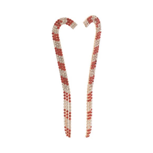 NWT BETSEY JOHNSON Candy Cane Crystal Dangle Earrings Christmas Holidays Festive - Picture 1 of 2